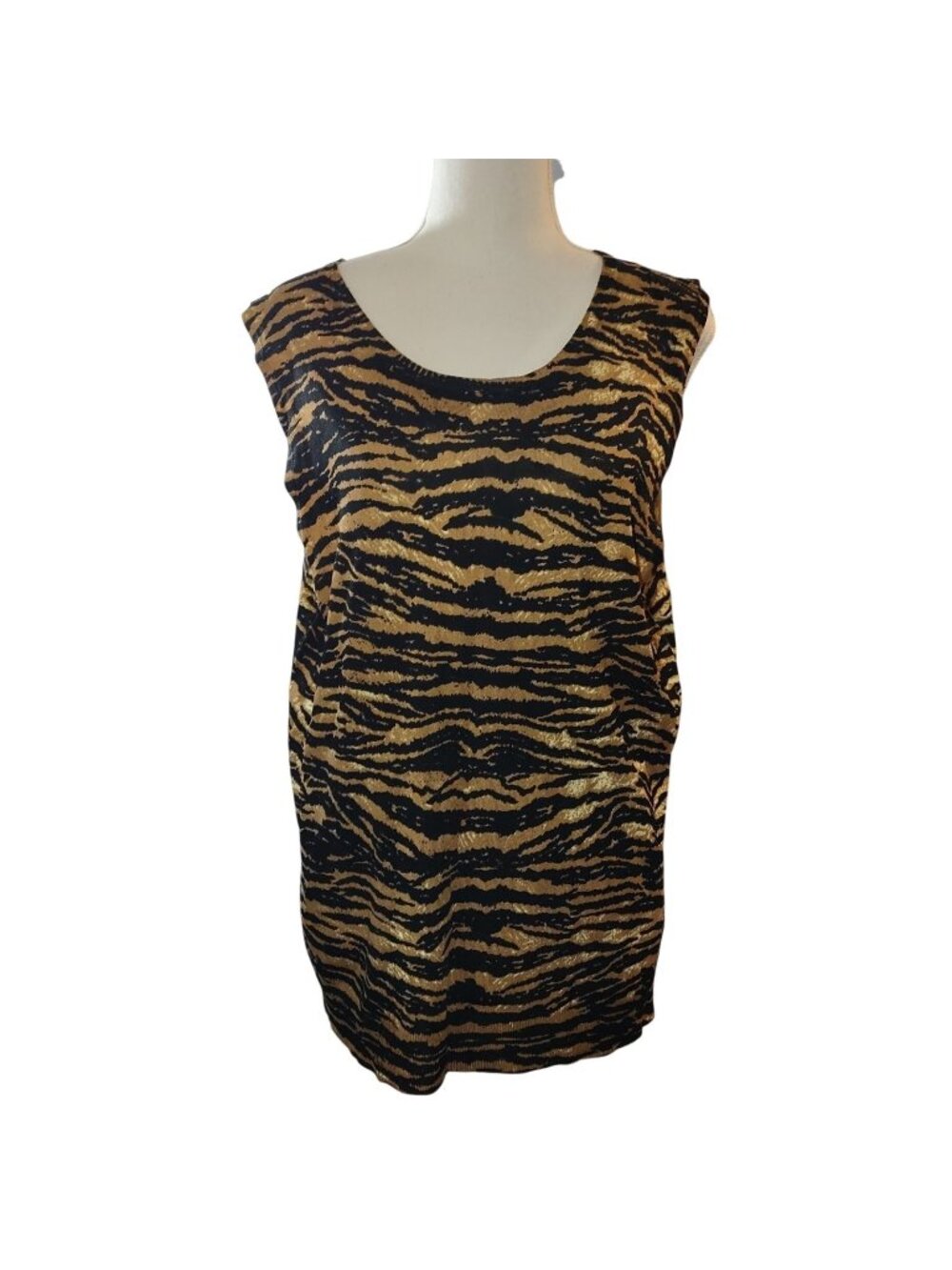 Tiger Print Sleeveless Tunic Top XL By Evie Rayon/Nylon Blend